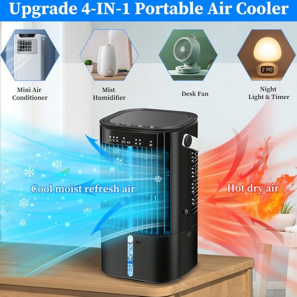 ⁦Upgraded Portable Air Conditioners- Evaporative Air Cooler,Portable AC with 3 Wind Speed & Mist, Mini Cooling Fan Personal Air Conditioner with 7 Night Light & 2-4H Timer for Bedroom Office Home-Black⁩ - الصورة ⁦2⁩