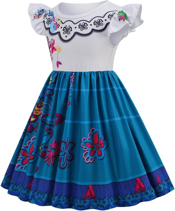 ⁦Girls' Magic Princess Dress, Flying Sleeve Blue Dress, Equipped With Bag And Glasses, Suitable For Daily Wear, Birthday Parties, Cosplay, Party Activities, Suitable For Ages 3-13.⁩ - الصورة ⁦9⁩