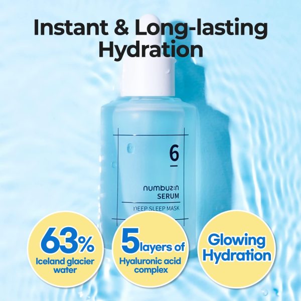 ⁦numbuzin No.6 Deep Sleep Mask Serum | Iceland Glacier Water Serum for Instant and Long-lasting Hydration with Hyaluronic Acid & Niacinamide | Korean Skin Care for Dry Skin | 1.69 Fl Oz⁩ - الصورة ⁦2⁩