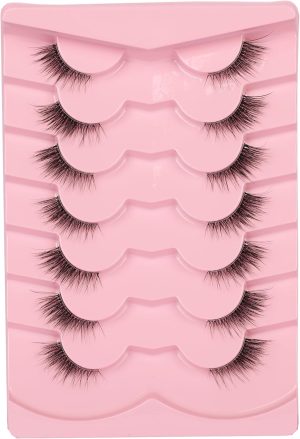 Gmagictobo Natural Half Lashes Cat Eye Look False Eyelashes Clear Band Fake Eyelashes Light Volume Soft Strip Eyelashes 7 Pairs