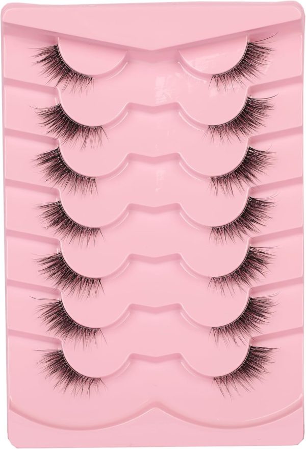 Gmagictobo Natural Half Lashes Cat Eye Look False Eyelashes Clear Band Fake Eyelashes Light Volume Soft Strip Eyelashes 7 Pairs