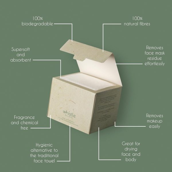 ⁦Whistle Wellness™ Disposable Face Towel - Soft Biobased Super Absorbent Face Towels - 10"×12" Dry Face Wipes for Sensitive Skin - Makeup Remover Face Wipes - Resealable Box - 50 Count (1 Pack)⁩ - الصورة ⁦2⁩