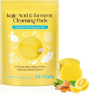 Kojic Acid & Turmeric Cleansing Pads – Brighten & Even Skin Tone with Kojic & Turmeric Extracts – Natural Face Exfoliating Pads for Radiant, Smooth Skin 60pcs