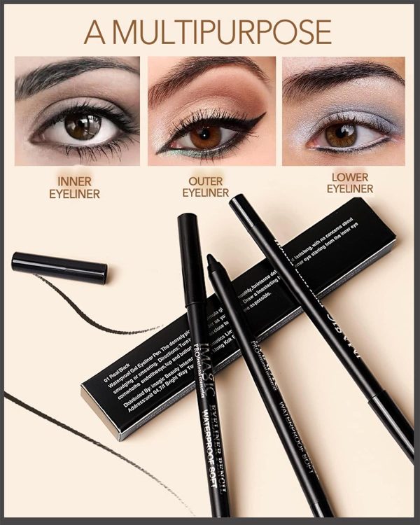 ⁦Khazna 1 Pcs Matte Black Waterproof Smudge proof Gel Eyeliner Pencil, Fade-Proof Cream Eye Liner Pencil Smooth Water Line Pencil,Cat Eye/Smoky Eye Makeup Pen with Sharpener,Gift for Older Women Teens⁩ - الصورة ⁦5⁩