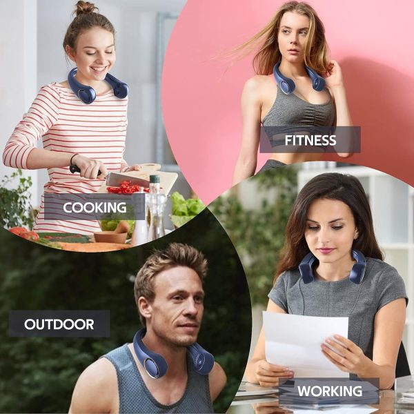 ⁦Portable Neck Fan, Hands Free Bladeless Fan, 360° Cooling Personal Fan,Wearable Quiet Fan for Outdoor Indoor, Birthday Gifts for Men Women Mom Dad, 4000mAh Battery USB Rechargeable, 3-Speeds(Blue)⁩ - الصورة ⁦6⁩