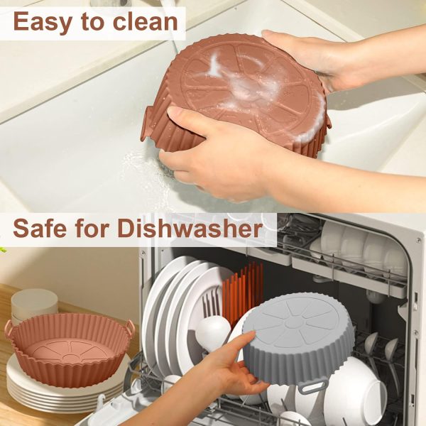 ⁦XIILSIE Air Fryer Silicone Pot, 2Pcs 8.6'' Air Fryer Silicone Liners Food Safe Non Stick Air fryer Basket Oven Accessories, Reusable Replacement of Parchment Liner Paper Fits 5.3QT or Bigger Air Fryer⁩ - الصورة ⁦6⁩