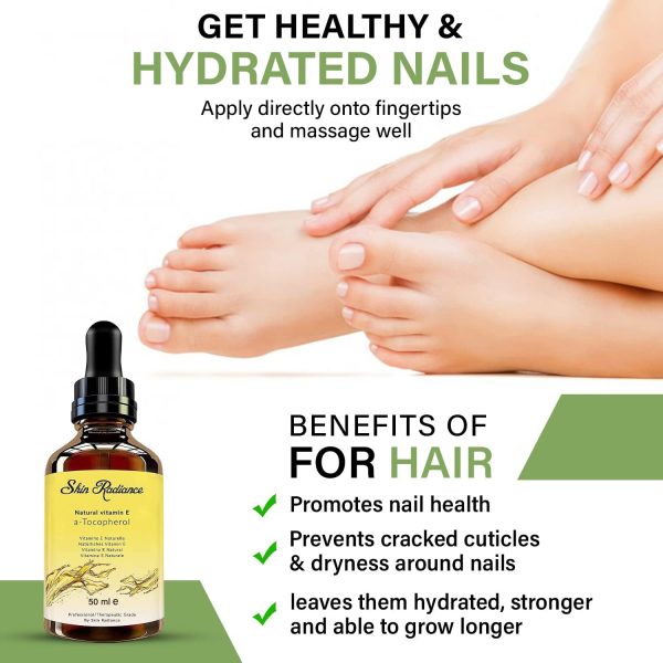 ⁦Skin Radiance Premium 100% Pure Vitamin E Oil for Face & - 60,000 IU in Glass Bottle - Highly Moisturising Oil for , Nails & Hair - Vegan, No GMO & Hexane Free. 50ml⁩ - الصورة ⁦5⁩