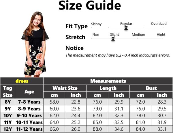 ⁦XULINOVA girl dress, cotton like stretch jersey top & 4 way stretch fabric skirt, flower Print, 1 set For Ages 8-12Y,summer, daily, casual, holiday⁩ - الصورة ⁦4⁩