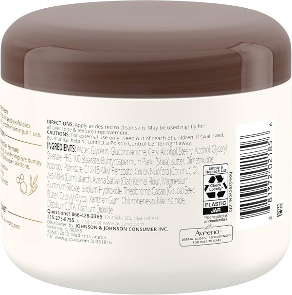 ⁦Aveeno Tone + Texture Renewing Body Night Cream With Prebiotic Oat, Gently Exfoliates & Moisturizes Sensitive Skin, Instantly Softens & Smooths & Intensely Nourishes, Fragrance-Free, 8 oz⁩ - الصورة ⁦9⁩