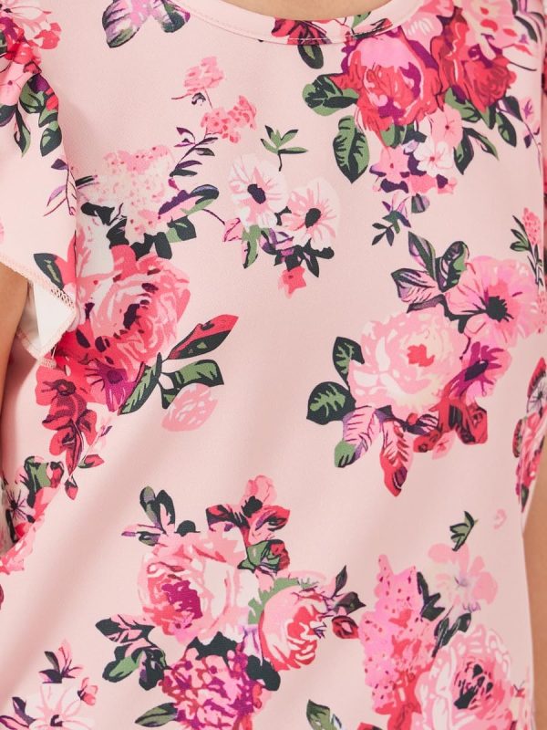 ⁦Styli Girls Floral Printed Ruffled Sleeves Top⁩ - الصورة ⁦4⁩
