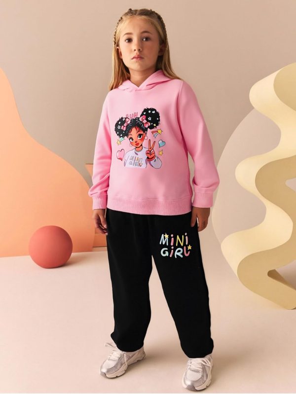 ⁦Kid Toddler Girls Clothes Cartoon Pattern Print Sweatshirt Hoodie Sports Pants 2PC Girl Fall Winter Clothing Set⁩ - الصورة ⁦3⁩