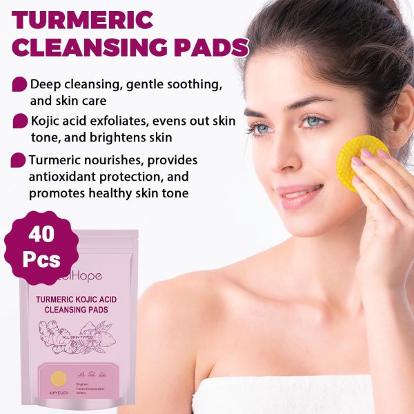 ⁦NALACAL 80Pcs Kojic Acid and Turmeric Cleansing Pads- Kojic Acid Pads, Turmeric Kojic Acid Cleansing Pads, Turmeric Exfoliating Face Scrub Pads for Face and Body, Helps Balance Skin Oil And Water⁩ - الصورة ⁦2⁩
