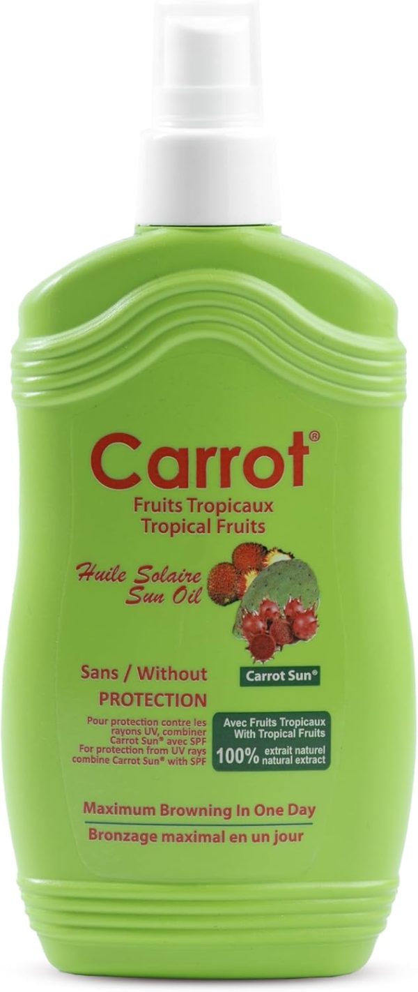 ⁦Pack of 3 - Gold, Watermelon & Tropical Fruit Tanning Oil Spray Trio Bundle by CarrotSun 3 X 200ML– 3 Natural Oil Sprays for a Glowing Tan & Nourished Skin⁩ - الصورة ⁦4⁩