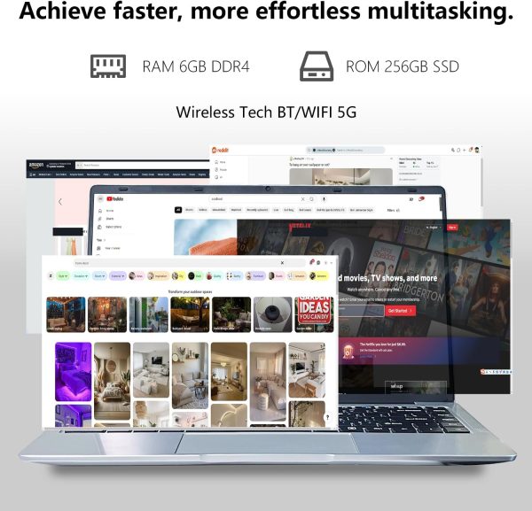 ⁦XINHENGTAI Windows Laptop Computer, 14.1 Inch Quad Core Laptop Notebook Windows 11 Traditional Laptop with 6GB DDR4 256GB SSD 2.4/5G WiFi BT4.0 HDMI USB 3.0, Large Capacity Battery⁩ - الصورة ⁦5⁩