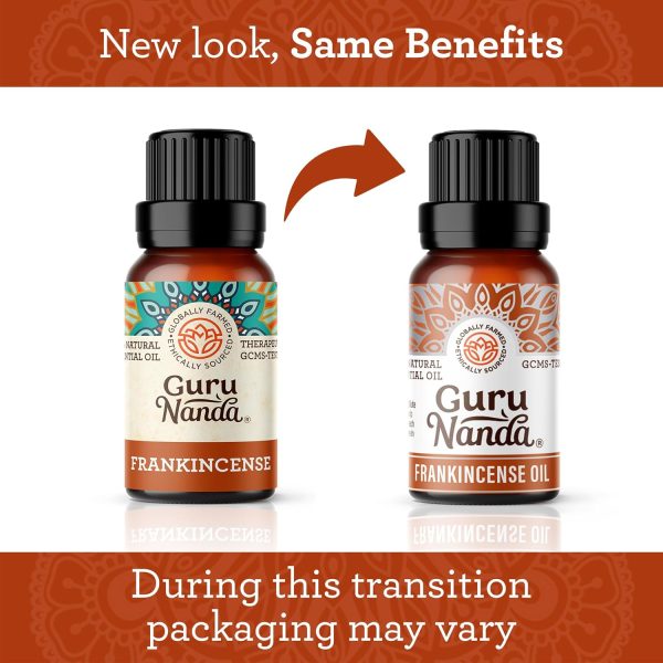 ⁦GuruNanda Frankincense Essential Oil, 100% Pure, Natural and Undiluted Diffuser Oil for Aromatherapy, Massages & DIY Recipies, Promotes Comfort & Supports Radiant-looking Skin (0.5 fl Oz)⁩ - الصورة ⁦2⁩