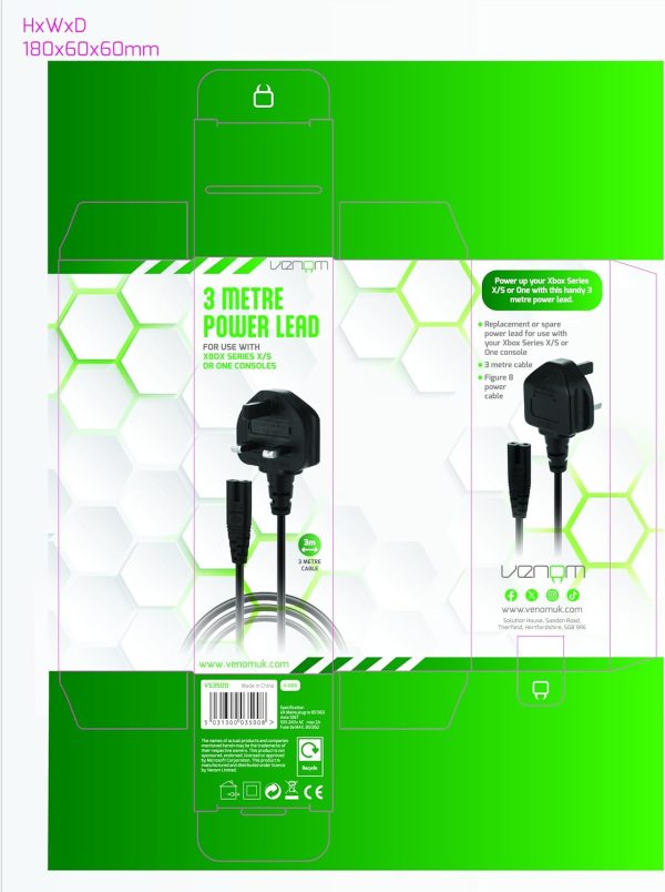 ⁦Venom 3 Metre Replacement Power Cable (Xbox Series X & S / Xbox One)⁩ - الصورة ⁦5⁩