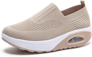 EnllerviiD Women Wedge Shoes Breathable Mesh Platform Slip ON Casual Mesh Air-Cushion Walking Sneakers, 2266apricot