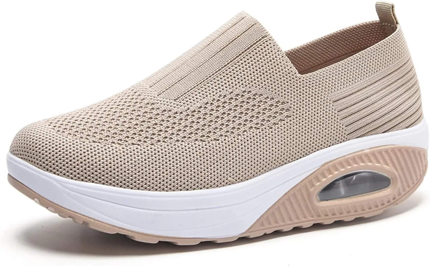 EnllerviiD Women Wedge Shoes Breathable Mesh Platform Slip ON Casual Mesh Air-Cushion Walking Sneakers, 2266apricot