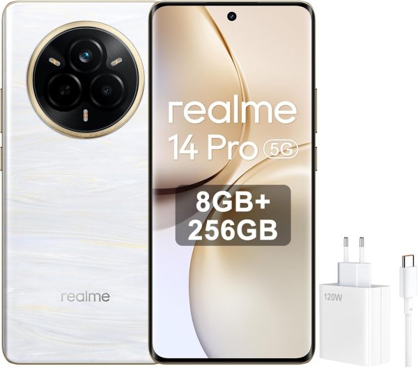 Realme 14 Pro+ Dual-SIM 256GB ROM + 8GB RAM (GSM Only | No CDMA) Factory Unlocked 5G Smartphone (Pearl White) - International Version
