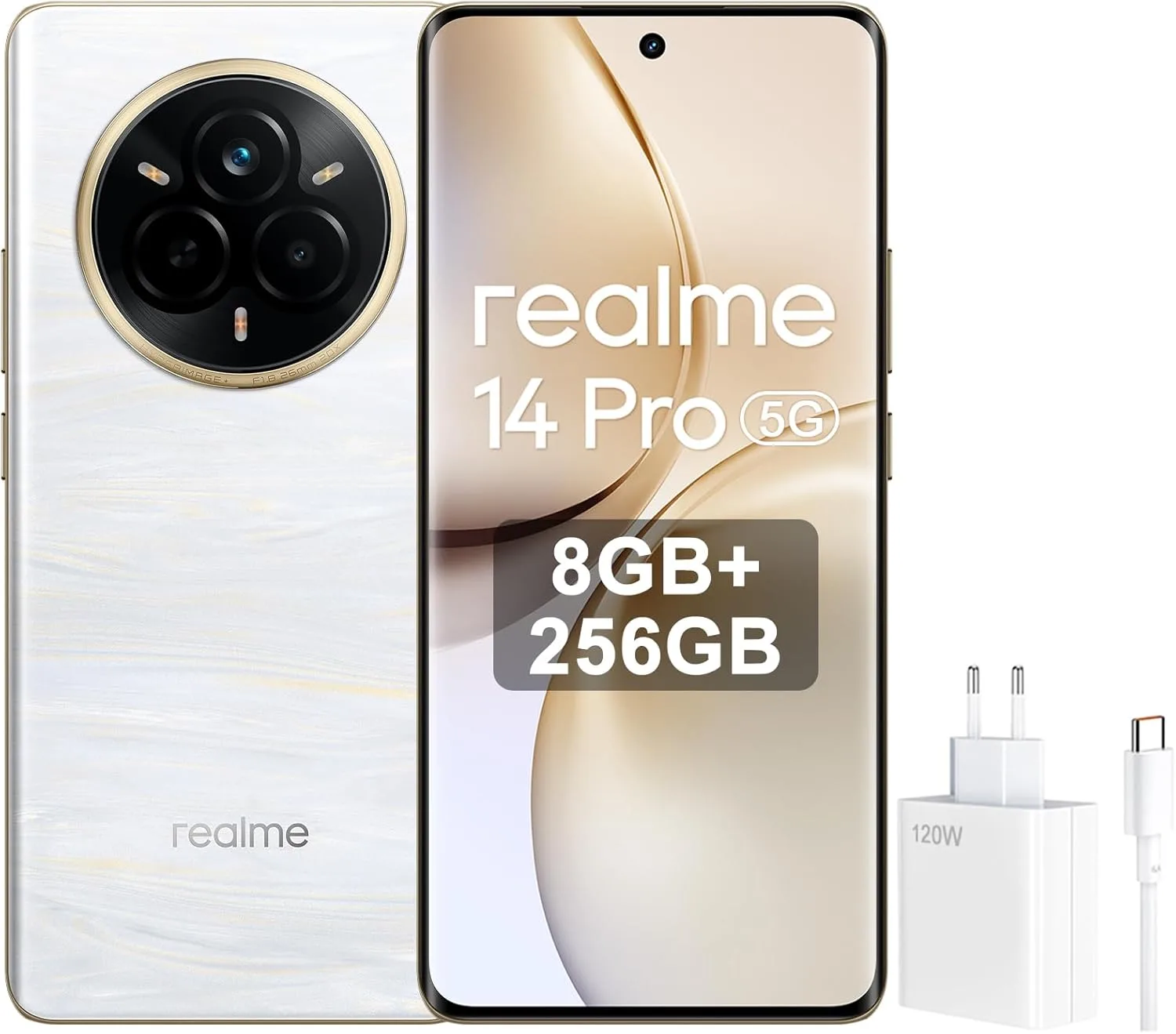 Realme 14 Pro+ Dual-SIM 256GB ROM + 8GB RAM (GSM Only | No CDMA) Factory Unlocked 5G Smartphone (Pearl White) - International Version