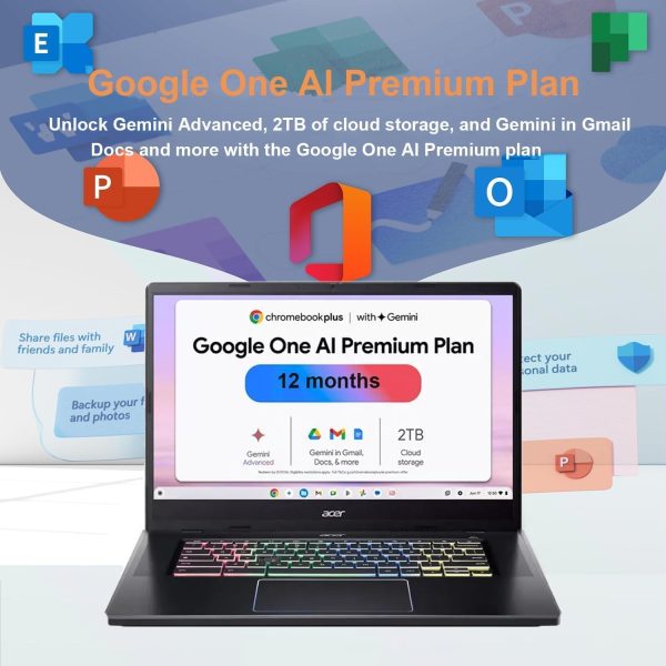 ⁦acer Chromebook Plus 516 GE Cloud Gaming Laptop, 16" QHD 120Hz, Intel 10-Core 5 120U(>i7-1355U), NVIDIA GeForce Now, Google AI, RGB Backlit, W/2TB Cloud Storage & 128PSD, Chrome OS(8GB|256GB SSD)⁩ - الصورة ⁦4⁩