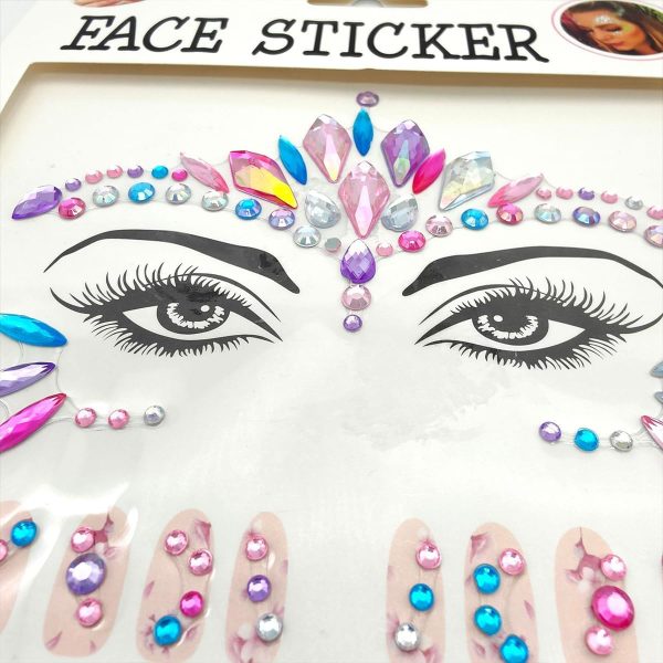 ⁦ECVV 6Pcs Face & Nail Stickers for EDM Festivals - Sparkling, Reusable, and Easy to Apply⁩ - الصورة ⁦4⁩