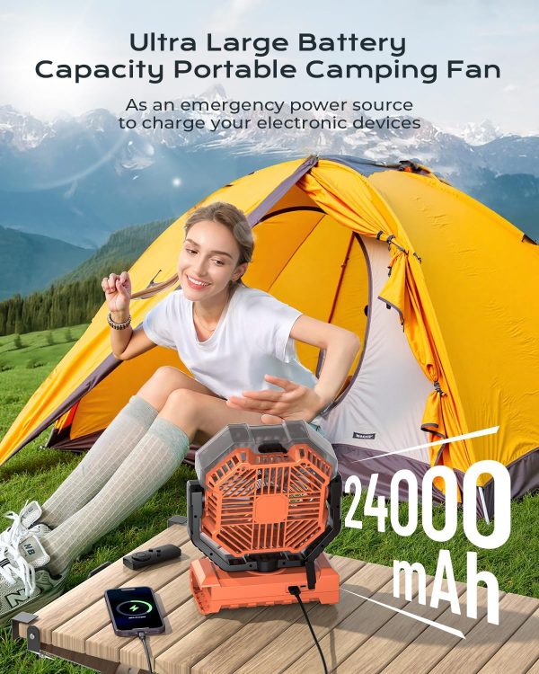 ⁦مروحة رذاذ محمولة بخزان مياه 250 مل، مراوح تبريد قابلة لاعادة الشحن 24000mAh للاستخدام الخارجي، رذاذ مياه خارجي مع وضعين للرذاذ، مروحة تخييم بجهاز تحكم عن بعد مع مؤقت للشاطئ والباحات والخيام⁩ - الصورة ⁦3⁩
