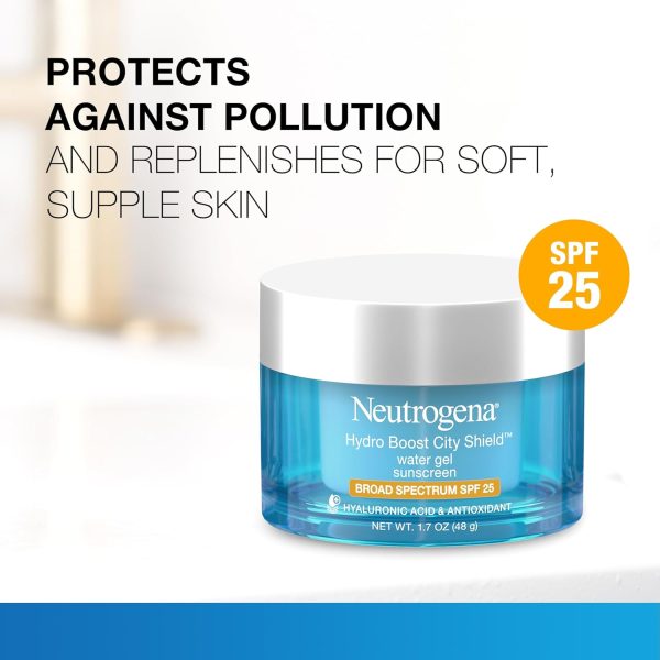 ⁦Neutrogena Hydro Boost City Shield Water Gel with Hydrating Hyaluronic Acid, Facial Moisturizer with Broad Spectrum SPF 25 Sunscreen, Oil-Free, Alcohol-Free, Non-Comedogenic, 1.7 oz⁩ - الصورة ⁦2⁩