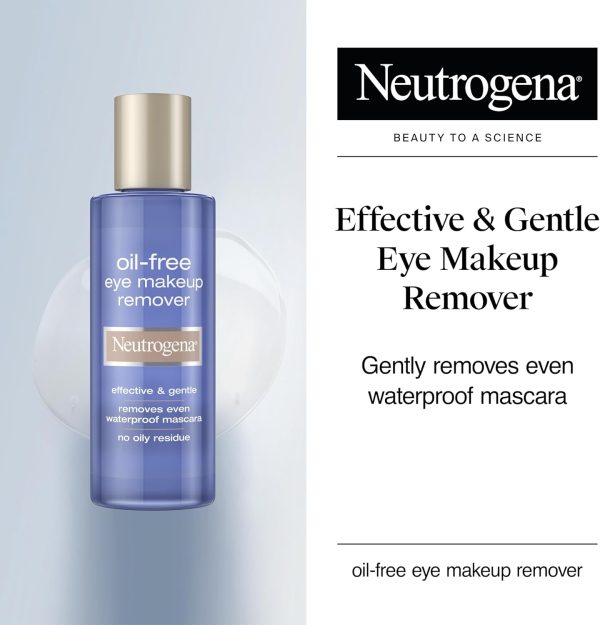 ⁦Neutrogena Gentle Oil-Free Eye Makeup Remover & Cleanser for Sensitive Eyes, Non-Greasy Makeup Remover, Waterproof Mascara Remover, Dermatologist & Ophthalmologist Tested, 5.5 fl. oz⁩ - الصورة ⁦2⁩