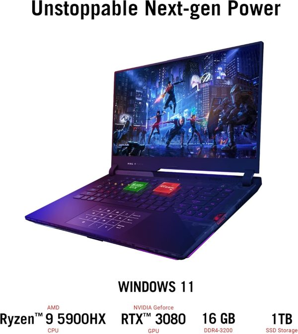 ⁦ASUS ROG Strix Scar 15 Gaming Laptop, 15.6" 300Hz IPS Type FHD Display, NVIDIA GeForce RTX 3080, AMD Ryzen 9 5900HX, 16GB DDR4, 1TB SSD, Opti-Mechanical Per-Key RGB Keyboard, Windows 11, G533QS-DS94⁩ - الصورة ⁦3⁩