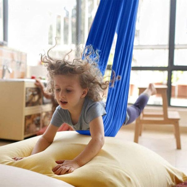 ⁦ZCYBHD Therapy Swing for Adults and Kids - Sensory Hanging Hammock for Indoor Play, Calm, and Autism Support (Blue, 100x280CM/39x110in)⁩ - الصورة ⁦7⁩