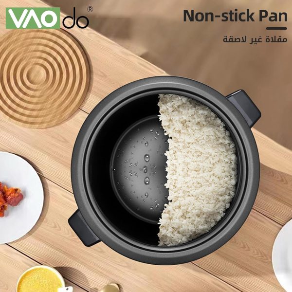⁦VAODO 1.8L Rice Cooker Steamer, with Removable Nonstick Pot and Water Level Indicator, Mini Rice Cooker with Glass Lid, Auto Keep Warm, for Soups, Stews, Grains & Oatmeal, Cooking Turner⁩ - الصورة ⁦3⁩