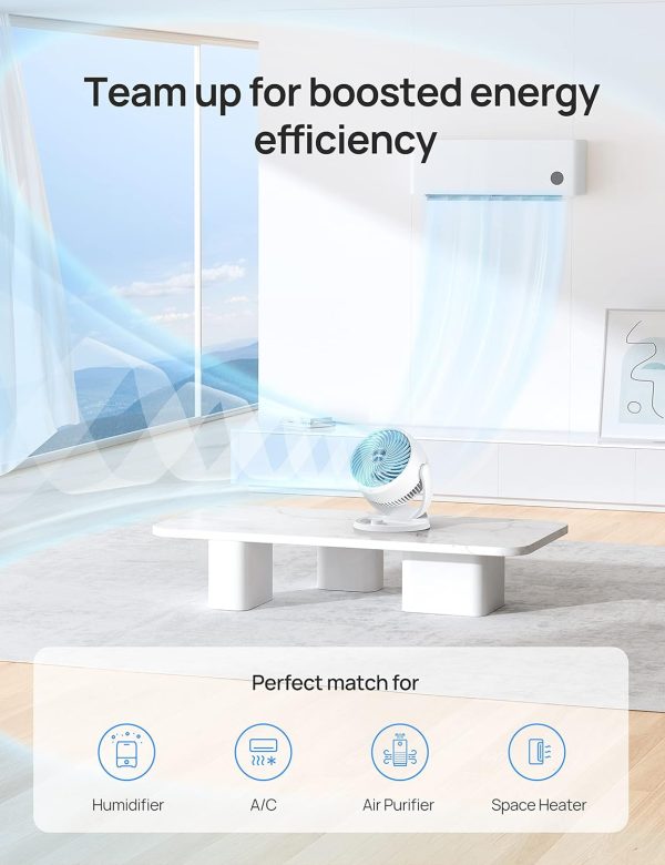 ⁦Dreo 11.8" Air Circulator Fan, Desk Fan, 70ft Whole Room Air Circulation, Table Fan, 120° adjustable tilt, 3 Speed, 28db Low Noise, Quiet, Portable Fan for Bedroom, Office, Kitchen, Home, White⁩ - الصورة ⁦7⁩