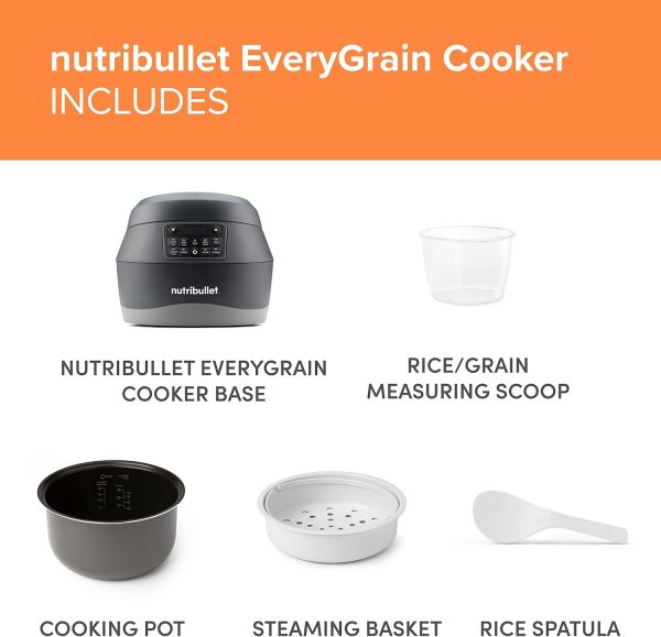 ⁦Nutribullet EveryGrain 10 Cup Pre-Programmed Rice Cooker - Non-Stick Removable Cooking Bowl - Multiple Grain Settings - Keep Warm Setting - Includes Measuring Cup, Spatula & Steaming Basket - 600W⁩ - الصورة ⁦9⁩