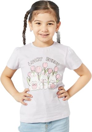 REDTAG Girls Bunny Placement Print T Shirt