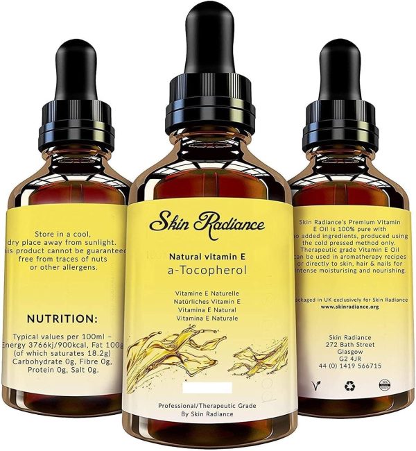 ⁦Skin Radiance Premium 100% Pure Vitamin E Oil for Face & - 60,000 IU in Glass Bottle - Highly Moisturising Oil for , Nails & Hair - Vegan, No GMO & Hexane Free. 50ml⁩ - الصورة ⁦6⁩