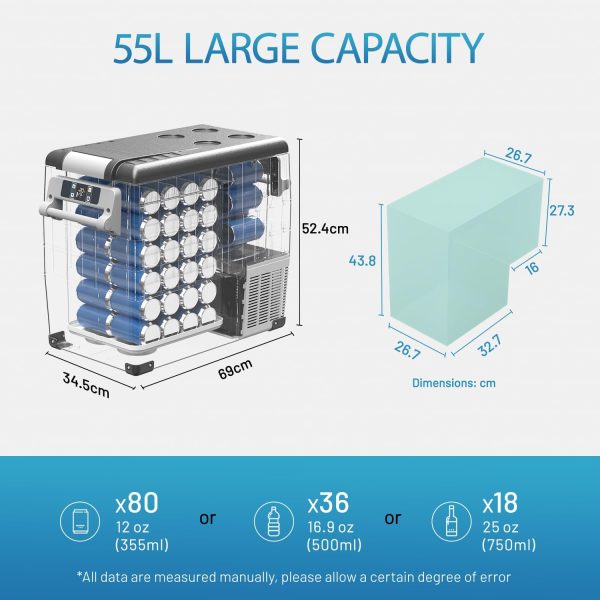 ⁦Alpicool CF55 55L Compressor Car Refrigerator, Portable Camping Fridge DC 12v Freezer for TruckCampervanRVBoat, -20℃ to 20℃⁩ - الصورة ⁦6⁩