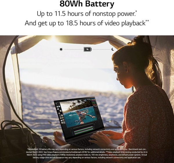 ⁦LG gram (2022) 16T90Q 2-in-1 Tablet Laptop, 16" (2560 x 1600) IPS Display, Intel Evo 12th Gen i7 1260P Processor, 16GB LPDDR5, 2TB NVMe SSD, FHD Webcam, WiFi 6E, Thunderbolt 4, Windows 11, Black⁩ - الصورة ⁦5⁩