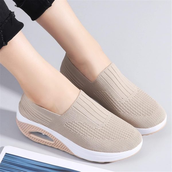 ⁦EnllerviiD Women Wedge Shoes Breathable Mesh Platform Slip ON Casual Mesh Air-Cushion Walking Sneakers, 2266apricot⁩ - الصورة ⁦5⁩