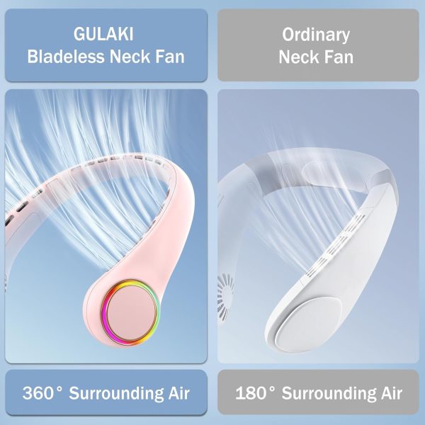 ⁦GULAKI Neck fan, Portable Fan with 5-17H Lifespan, 4000mAh Neck fan air conditioner with 3 Adjustable Speeds and 64 Cool Lights, Nice Rechargeable Fan, Hands-Free Cooling fan for Summer (Pink)⁩ - الصورة ⁦7⁩