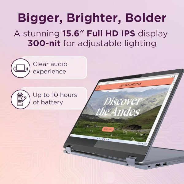 ⁦Lenovo Ideapad Flex 3i Chromebook 2-in-1 Laptop (15.6" FHD Touchscreen, Intel Pentium N6000, 8GB RAM, 256GB Storage (128GB eMMC+128GB IST SD Card)), Student & School, Webcam, NFC, Wi-Fi 6, Chrome OS⁩ - الصورة ⁦4⁩