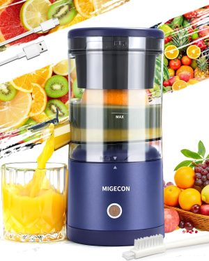 Migecon Electric Juicer Rechargeable - Citrus Juicer Machine with USB and Portable Juicer, Anti-Drip Function Juicer for Orange, Lemon, Grapefruit, Include Cleaning Brush (Dark Blue)