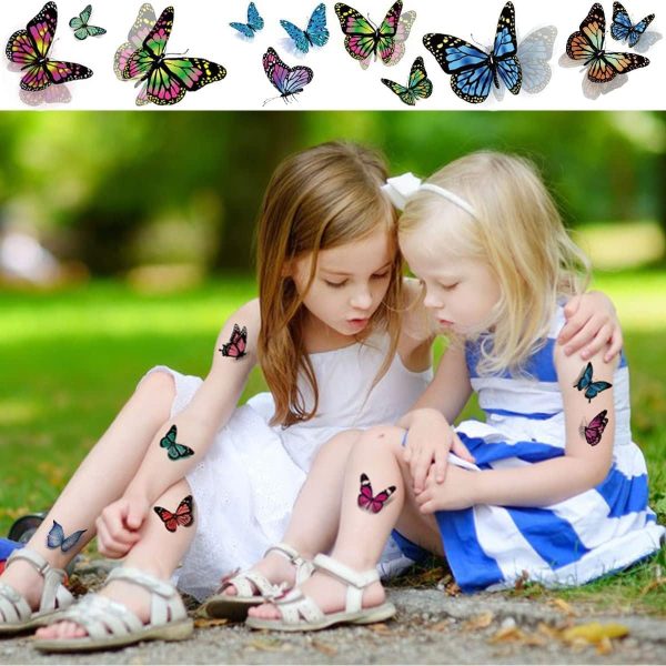 ⁦MAKINGTEC Butterfly Temporary Tattoos, 150 Various Styles Butterfly Tattoos Stickers, Waterproof 3D Tattoo for Kids Women Birthday Decorations Body Art Makeup Stickers⁩ - الصورة ⁦2⁩