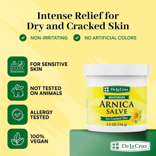 ⁦De La Cruz Arnica Salve, Foot Cream for Dry and Cracked Feet and Moisturizing Hand Lotion for Dry Hands, 24 Hour Moisture for Dry and Rough Skin - JUMBO SIZE 5.5 OZ⁩ - الصورة ⁦2⁩