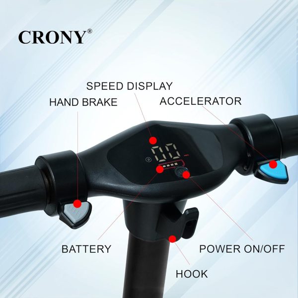 ⁦CRONY S32 Kids Foldable E-Scooter with LED Light Bar RGB Deck Lights & LED Display & E-Brake and E-Accelerator & Extended Footrest Supports Up to 100KG (Black)⁩ - الصورة ⁦3⁩