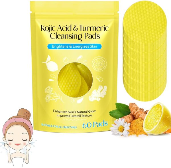 ⁦Kojic Acid & Turmeric Cleansing Pads – Brighten & Even Skin Tone with Kojic & Turmeric Extracts – Natural Face Exfoliating Pads for Radiant, Smooth Skin 60pcs⁩ - الصورة ⁦3⁩