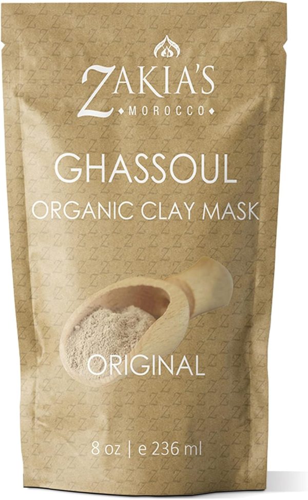 Zakia's Morocco Ghassoul Clay Mask - Organic Natural Facial Mask and Skin Care Treatment - Anti-aging Mud Mask Heals Dry & Oily Skin, Acne, Eczema & Psoriasis - 8 Oz