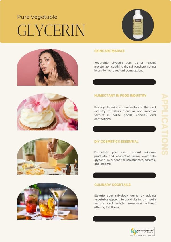 ⁦Sharrets Vegetable Glycerine Edible Food Grade USP, 200g - Glycerine/Glycerin for Skin Fondant Body Cake Icing Face Lips DIY Soap Making, Halal Certified, Non GMO Gluten Free - USP/FCC/IPEC⁩ - الصورة ⁦4⁩
