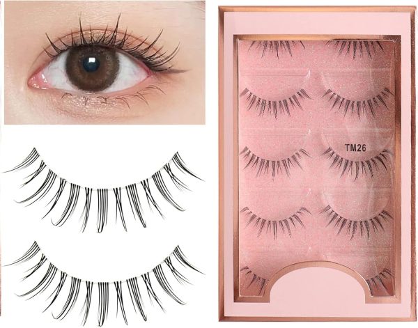 ⁦Excefore Natural Eyelashes Wispy False Eyelashes Natural Look, 5 Pairs Half Lashes Natural Look, Lash Clusters, Sunflower Eyelashes, Easy To Apply 5 Pairs⁩ - الصورة ⁦3⁩