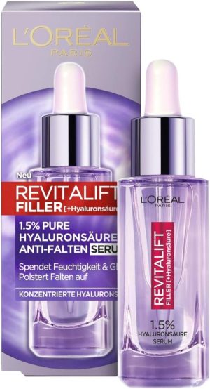 L’Oréal Paris Hyaluron Serum, Revitalift Filler, Anti-Aging Gesichtspflege, Anti-Falten, Mit 1,5% purer Hyaluronsäure und Vitamin C, 30 ml